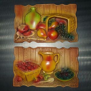 Vintage 1967 Miller Studios Chalkware Fruit Basket Wall Hanging Plaque Decor 2